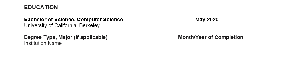 Education section in chronological resume