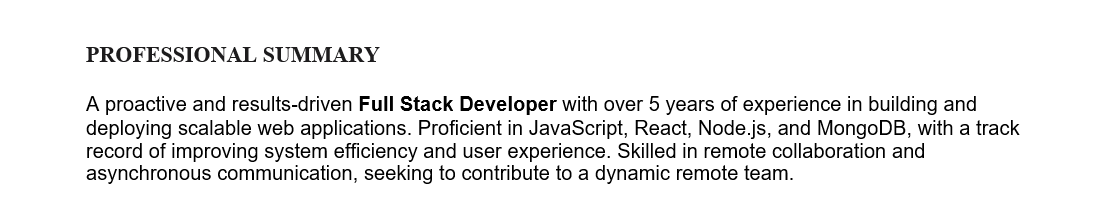 Professional Summary in chronological resume